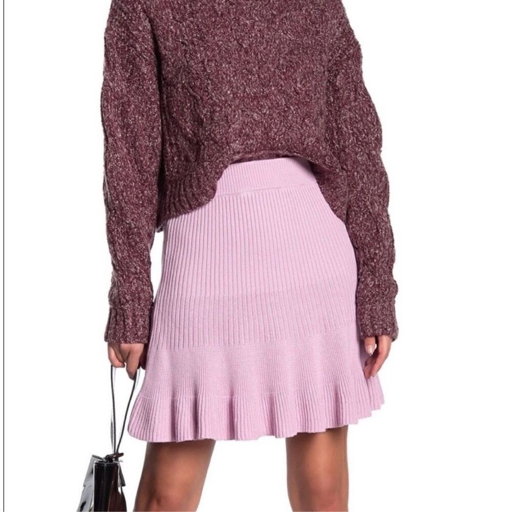 FREE PEOPLE Knit Orchid Purple Ruffle Solid Skirt size S‎